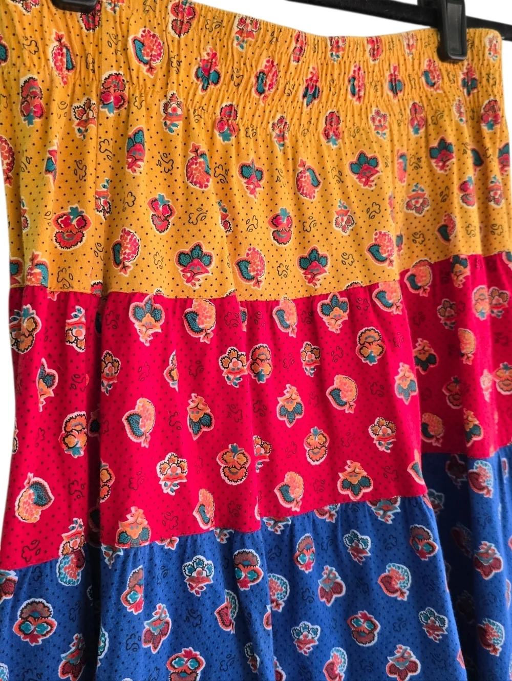 Vintage Floral Tiered Maxi Skirt Boho Hippie Cottagcore Multi Color